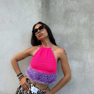 *SPLASH OF PINK * HALTERNECK CROCHET TOP