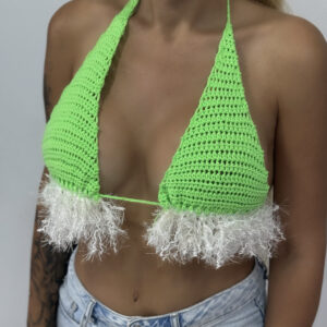 GREEN/ WHITE TRIANGLE CROCHET TOP