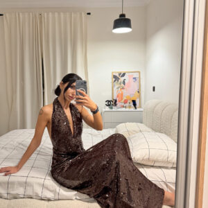 BROWN AURA SEQUIN DRESS