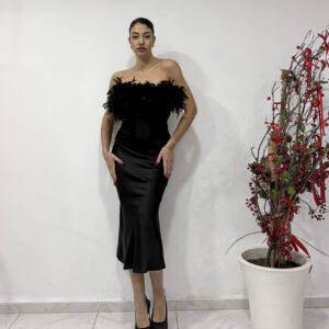 FEATHERS SATIN DRESS