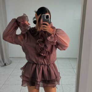 SUPER MINI DRESS ΜΕ ΒΟΛΑΝ ΚΑΙ 3D ΛΟΥΛΟΥΔΙΑ