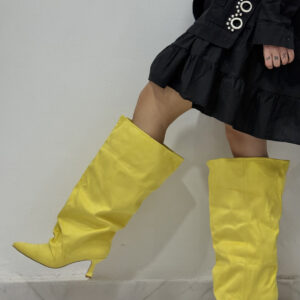 ΜΠΟΤΑ SLOUCHY YELLOW ΜΕ KITTEN HEEL
