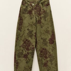 KHAKI FLORAL DENIM PANTS