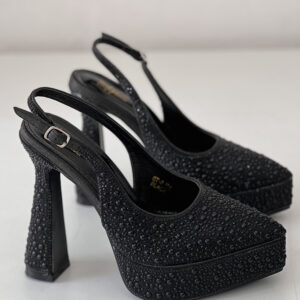 BLACK STONE SLINGBACK HEELS