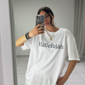 " HALLELUJAH" ΛΕΥΚΟ ΒΑΜΒΑΚΕΡΟ T-SHIRT ΜΕ ΤΥΠΩΜΑ