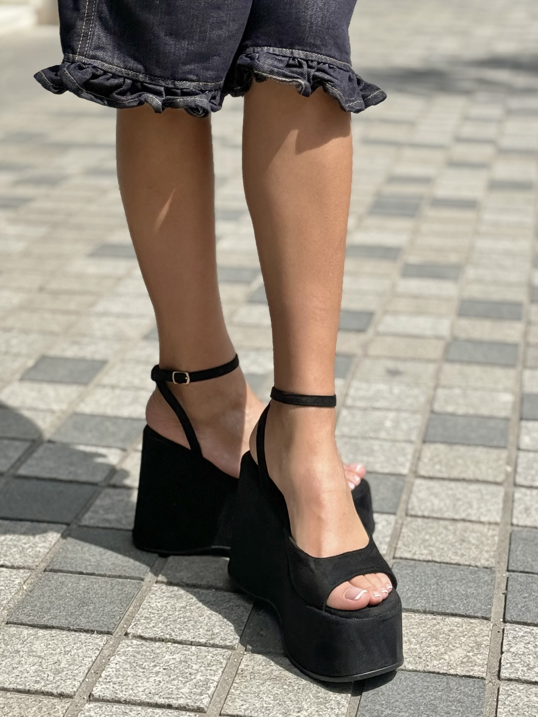 BLACK SUEDE WEDGE HEELS - Image 2