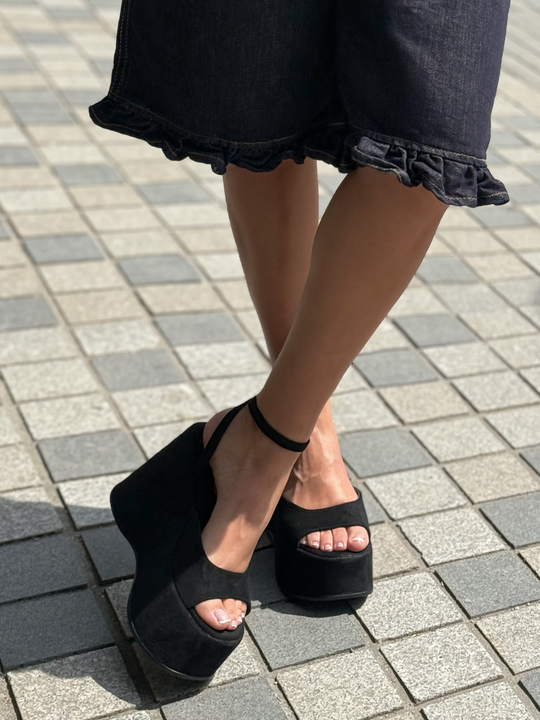 BLACK SUEDE WEDGE HEELS - Image 3
