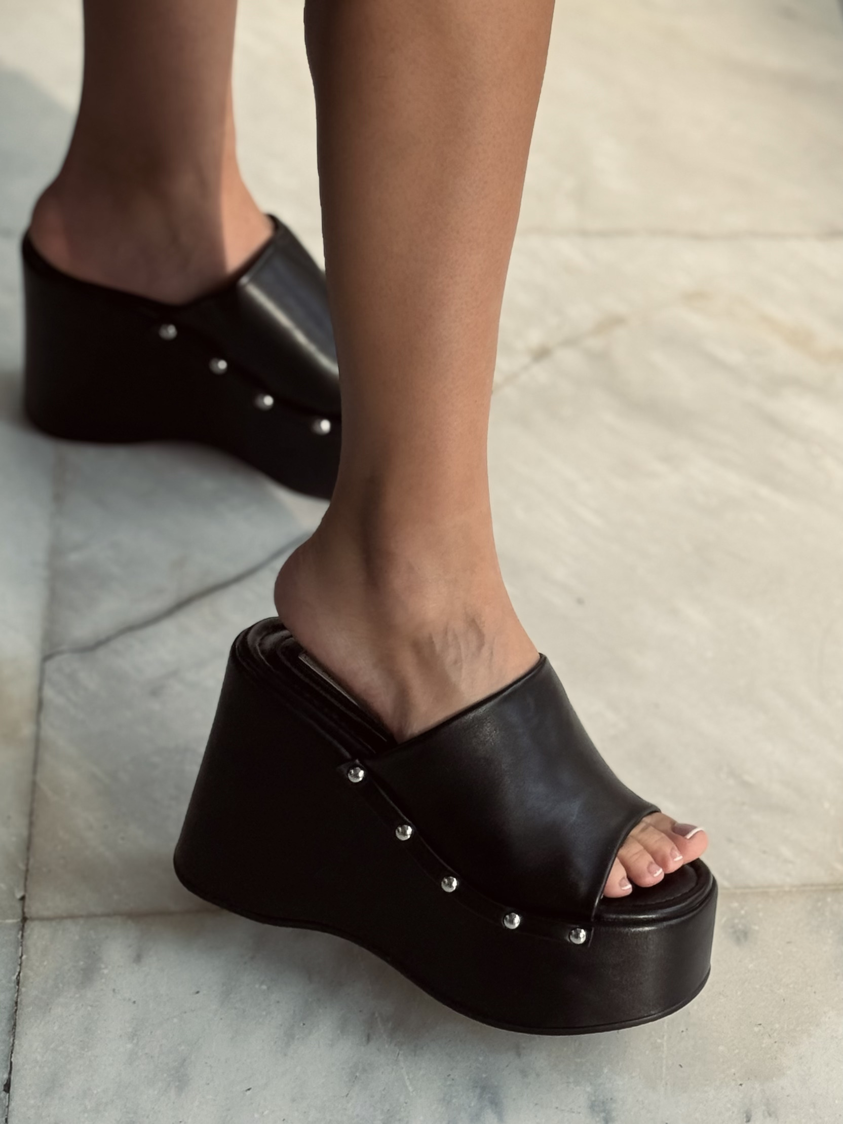 BLACK ECO LEATHER WEDGE PLATFORMS - Image 4