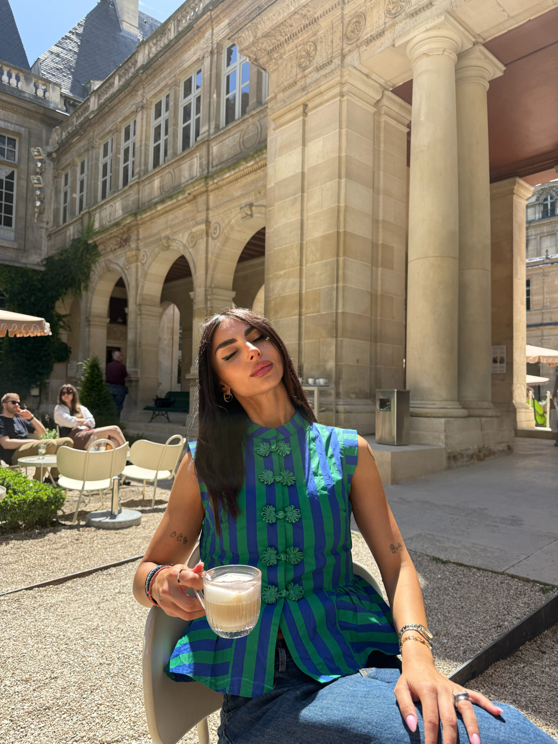 GREEN STRIPES VEST BLOUSE - Image 3