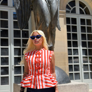 ORANGE STRIPES VEST BLOUSE