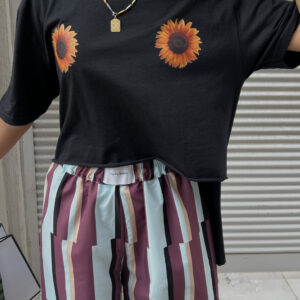 * SUNFLOWER * ΜΑΥΡΟ ΒΑΜΒΑΚΕΡΟ T-SHIRT ΜΕ ΤΥΠΩΜΑ