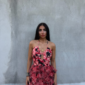 MINI RED FLORAL TULLE DRESS