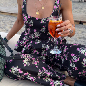 BLACK AND PINK FLORAL SET