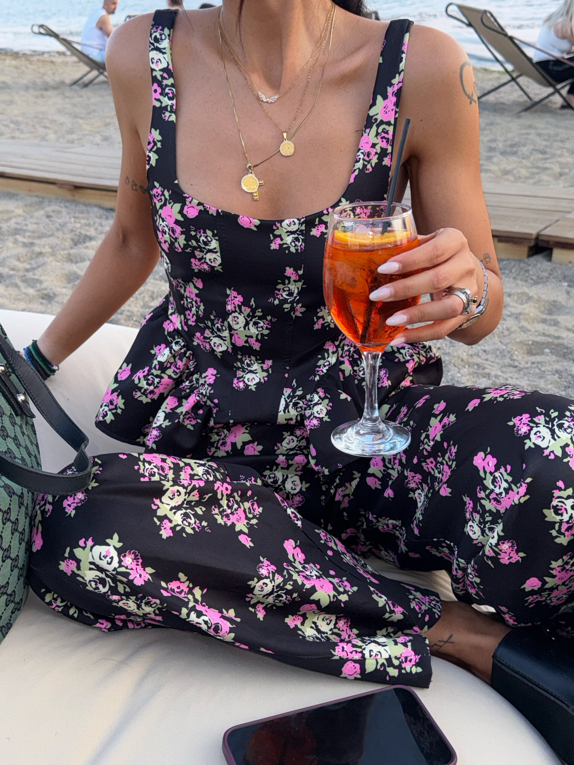 BLACK AND PINK FLORAL SET