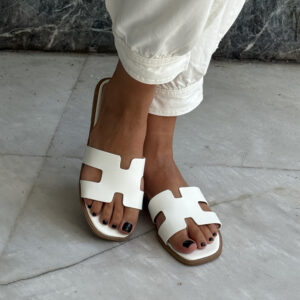 WHITE FLAT H SANDALS