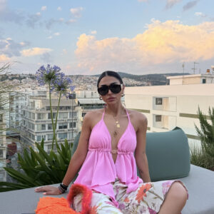 PINK BOHO HALTERNECK TOP ME ΧΡΥΣΗ ΛΕΠΤΟΜΕΡΕΙΑ