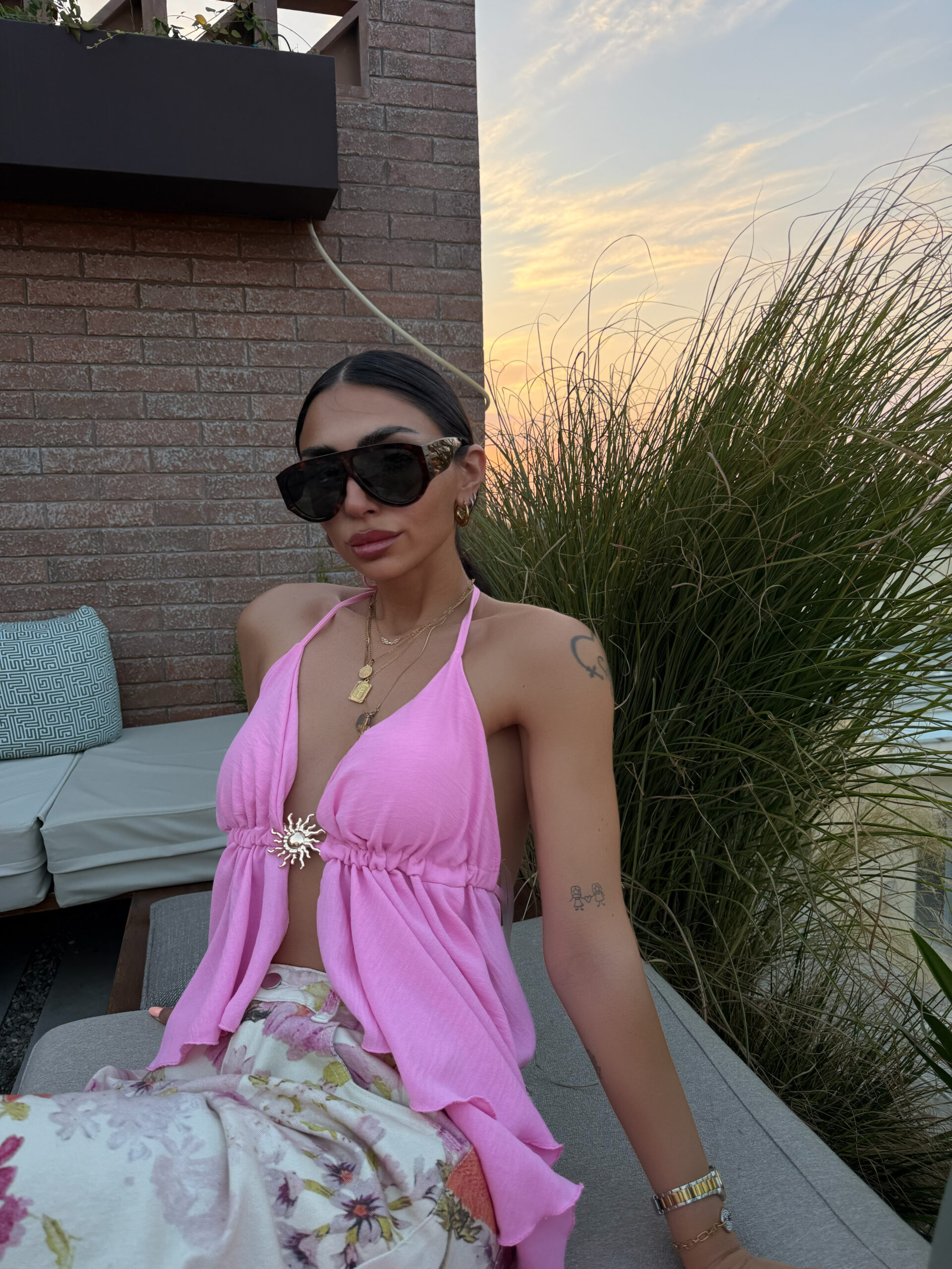 PINK BOHO HALTERNECK TOP ME ΧΡΥΣΗ ΛΕΠΤΟΜΕΡΕΙΑ - Image 5