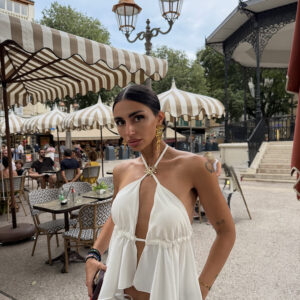 WHITE BOHO HALTERNECK TOP ME ΧΡΥΣΗ ΛΕΠΤΟΜΕΡΕΙΑ