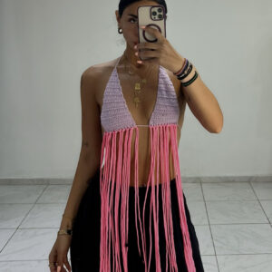 *  PINK FRIDGES * LILAC TRIANGLE CROCHET TOP