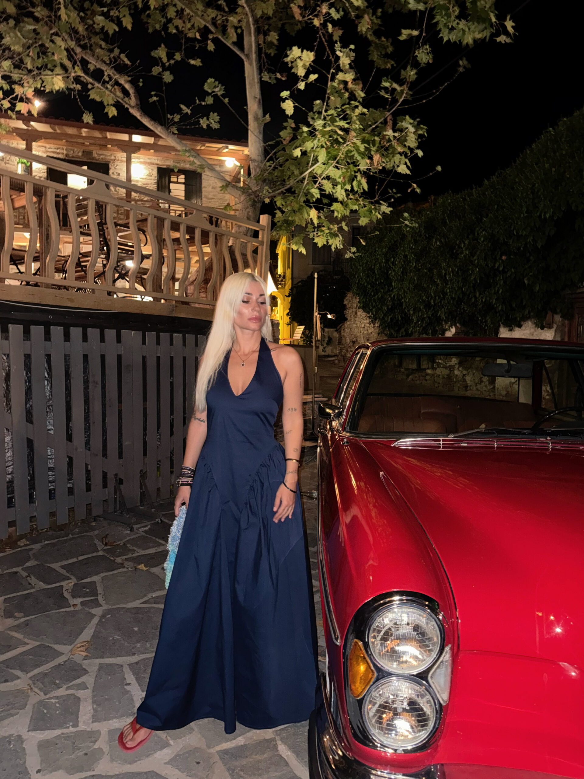 DEEP V LONG DRESS- BLUE - Image 3
