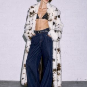 LONG FAUX FUR ANIMAL PRINT COAT