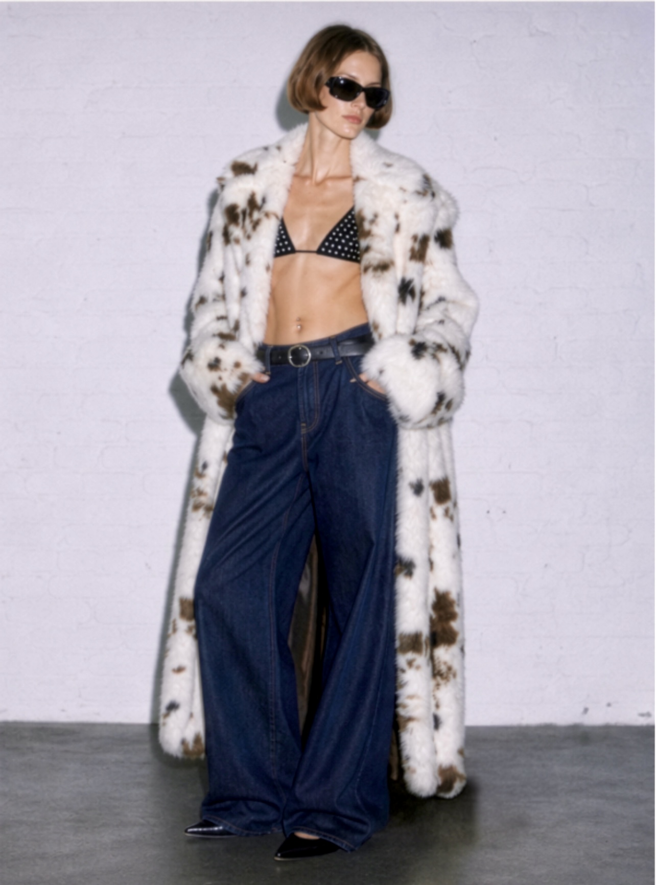 LONG FAUX FUR ANIMAL PRINT COAT