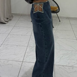 WIDE LEG DENIM WITH STRASS