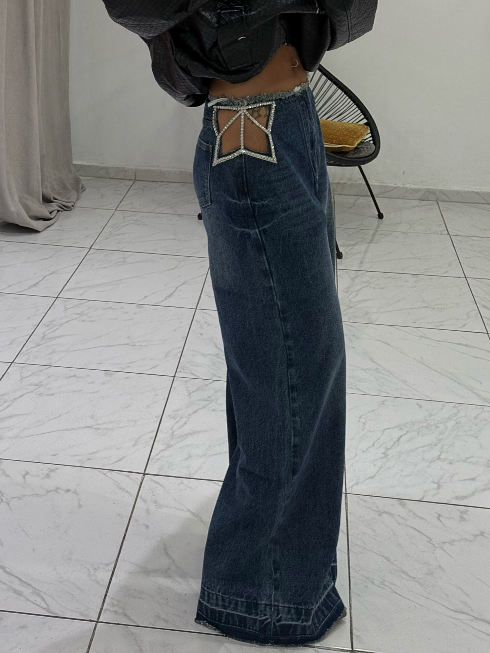 WIDE LEG DENIM WITH STRASS