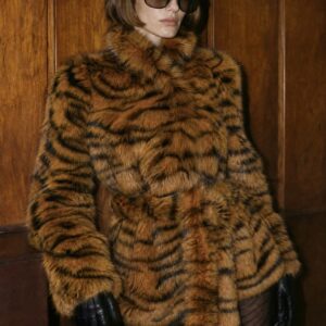 CAMEL TIGER PRINT FAUX FUR