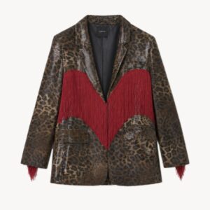LEOPARD PRINT BLAZER WITH FRINGES