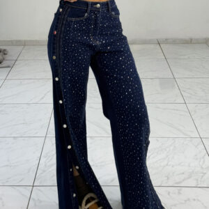 WIDE LEG DENIM WITH STRASS & SNAP BUTTONS