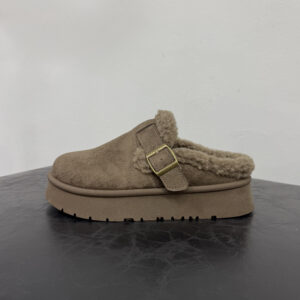 GREY/KHAKI FAUX FUR CLOGS